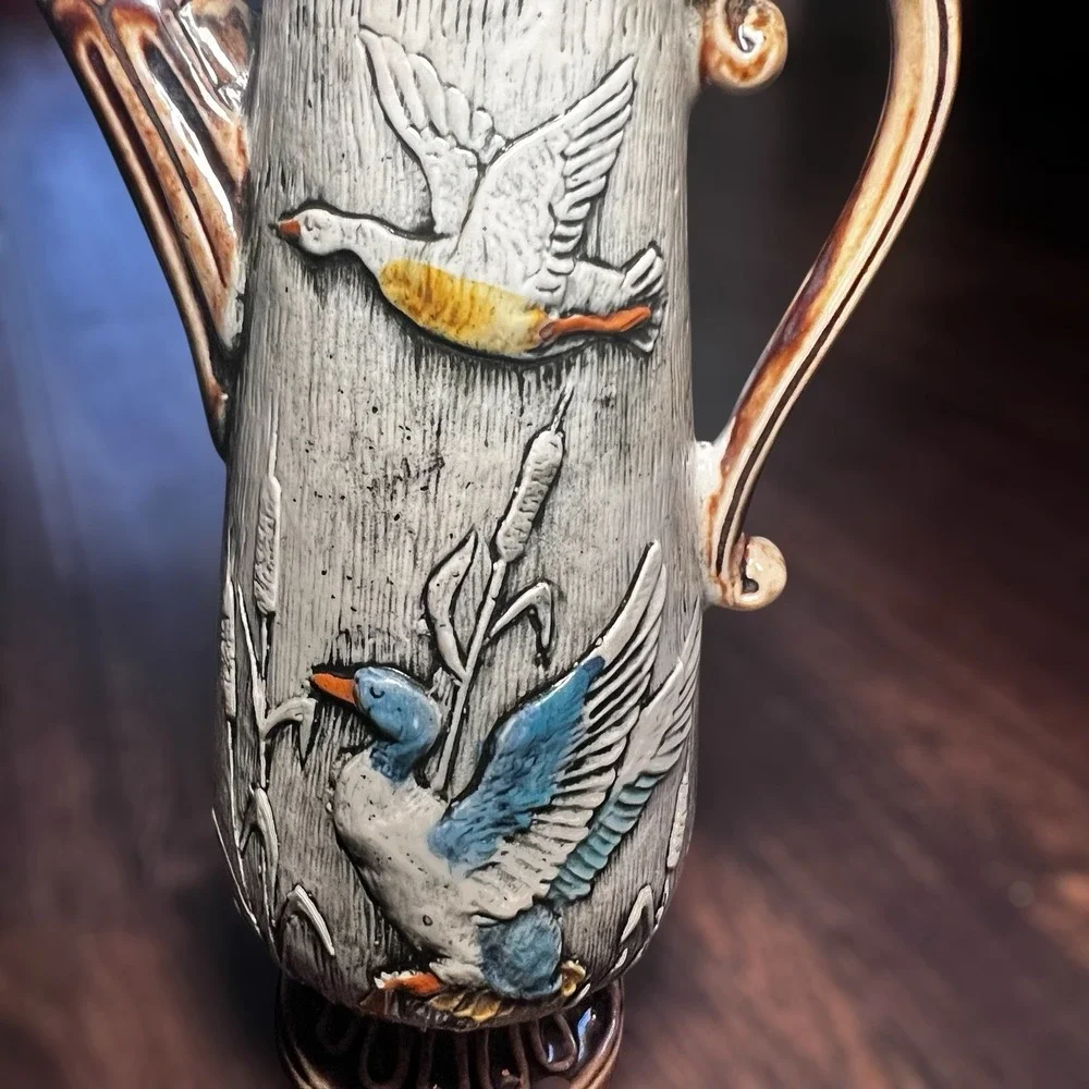 Vintage Italian Hand Painted BISCHOFF CHERRY Wine Decanter Ducks at Pond MCM Art